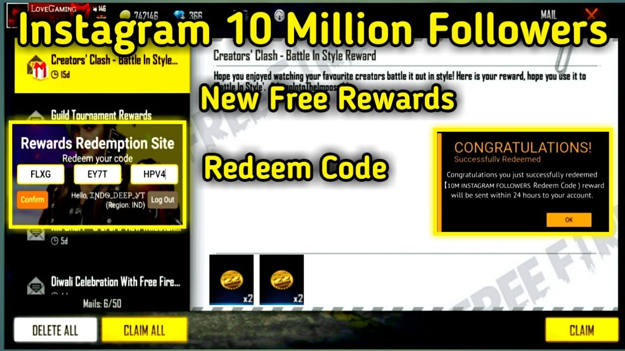 new redeem code free rewards in free fire | i...